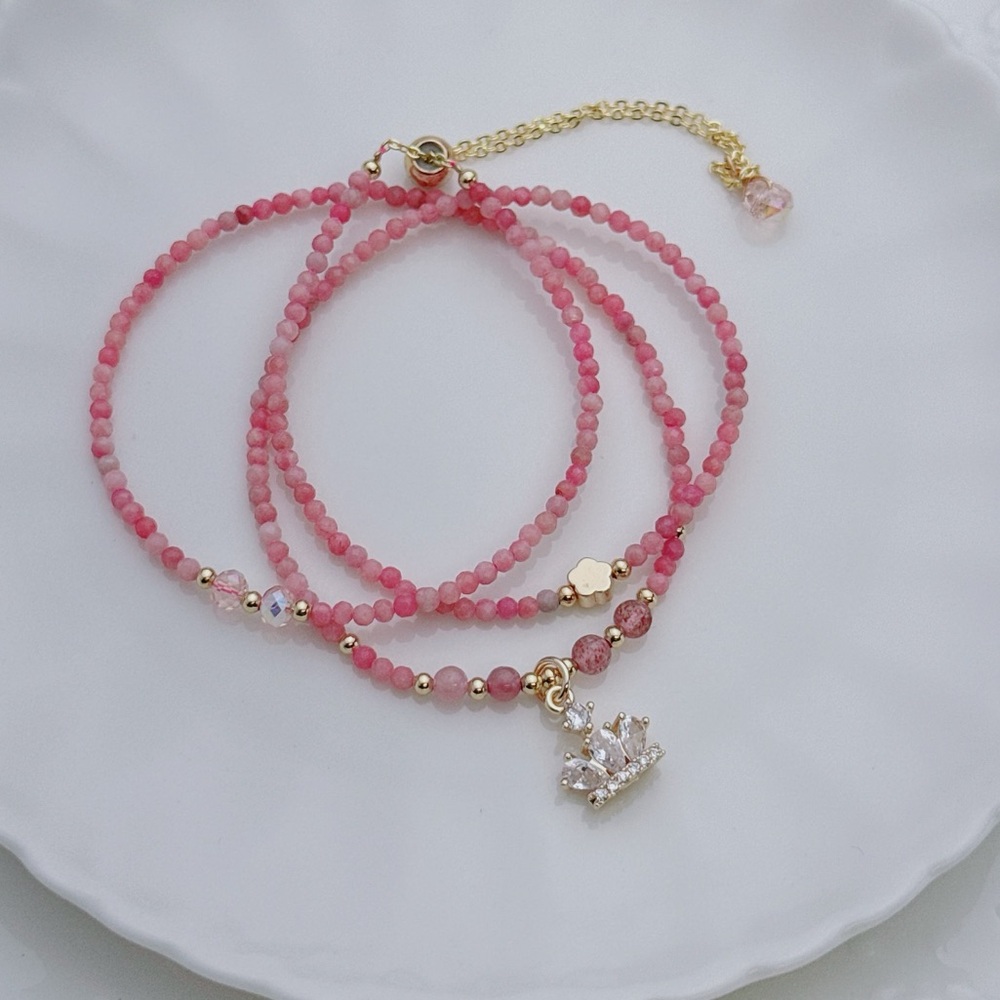 GB79 New Handmade Pink Rhodonite Triple Layers Bracelet Necklace 2in1 19+5”